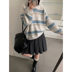 批发韩系条纹毛衣女2026秋季新款时尚百搭休闲圆领套头内搭针织衫上衣