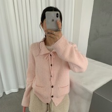 批发Sisilyon 韩系密码~复古翻领系带毛衣外套女小个子简约实穿羊毛衫