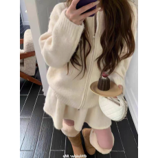 批发韩系针织套装女<b class='q'>秋</b>冬宽松慵懒拉链毛衣开衫半身短裙两件套