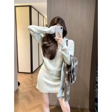 批发韩版时尚气质<b class='q'>百搭</b>显瘦连帽麻花针织外套+下摆破洞半身裙女套装秋
