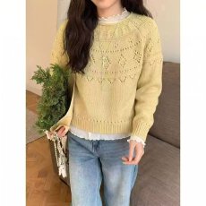 批发档口上新 2026年春秋新款女装圆领<b class='q'>镂空</b>提花针织套头毛衣宽松上衣