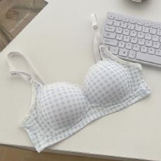 批发甜美蕾丝格子内衣女小胸无钢圈舒适薄款无钢圈学生文胸罩