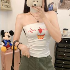批发-白色印花<b class='q'>抹胸</b>背心女夏季修身内搭外穿短款无袖<b class='q'>裹</b><b class='q'>胸</b>上衣