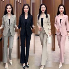 批发职业西装套装女2025<b class='q'>夏</b>季新款洋气质国风盘扣七分袖西服西裤两件套