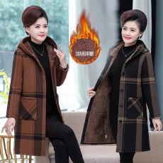 批发<b class='q'>中老年</b><b class='q'>妈妈</b>装冬季加绒加厚中长款连帽<b class='q'>棉衣</b>女直筒棉服老年保暖棉服