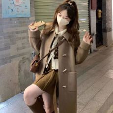 批发牛角扣日系毛呢外套女2025年秋冬季<b class='q'>新款</b>呢子大衣小个子加厚中长款