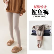 批发冬季加绒加厚<b class='q'>踩脚</b>鲨鱼裤厚绒高腰无尴尬线脚蹬<b class='q'>打底裤</b>光面女保暖裤