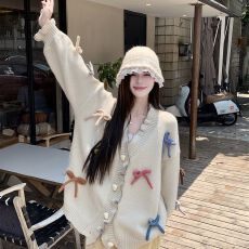 批发新款甜美减龄立体蝴蝶结毛衣女<b class='q'>夏</b>季设计感木耳边宽松针织外套