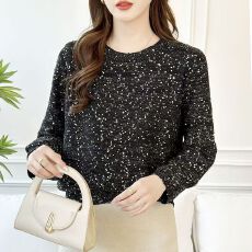 批发高级感重工<b class='q'>亮片</b><b class='q'>t</b><b class='q'>恤</b>女秋冬装新款时髦洋气打底衫别致长袖上衣