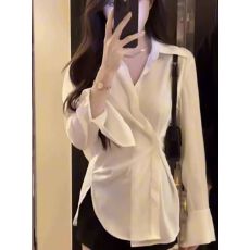 批发【华尔缎】设计感小众纯色长袖衬衫显瘦宽松中长款开衫<b class='q'>上衣</b>服