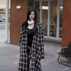 批发韩版东大门秋季新款百搭舒适<b class='q'>衬衫</b>外套时尚休闲长款格子长袖开衫女