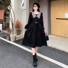 批发【捻丝乱麻】法式复古赫本风<b class='q'>连衣裙</b>新款海军领收腰显瘦中长裙