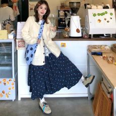 批发法式波点双层蛋糕长裙女<b class='q'>秋</b>冬季2025新款高腰甜美休闲a字百褶伞裙