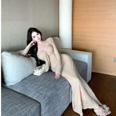 批发纯欲风绑带吊带连衣裙鱼尾裙子女<b class='q'>秋</b>季休闲套装长袖开衫外套两件套