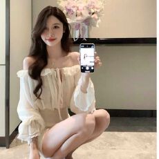 批发法式高级感纯欲气质一字肩包臀连衣裙女设计感系带收腰短裙子夏季