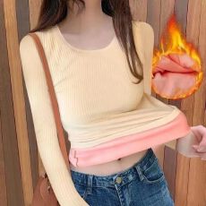 批发冬季保暖<b class='q'>内衣</b>女防寒加绒加厚圆领长袖一体绒打底衫女保暖上衣XSWQ