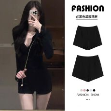 批发黑色加绒<b class='q'>包臀</b>短裤女款秋冬季小个子高腰外穿显瘦a字紧身打底靴裤