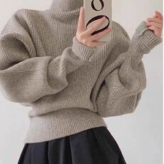 批发秋冬外穿套头加厚慵懒风收腰显瘦蝙蝠型<b class='q'>长袖</b>洋气短款针织衫毛衣女