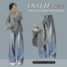 批发2025新款牛仔两件套装长袖打底衫牛仔裤辣妹穿搭整套潮