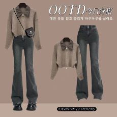 批发2025新款牛仔两件套装长袖打底衫牛仔裤辣妹穿搭整套潮