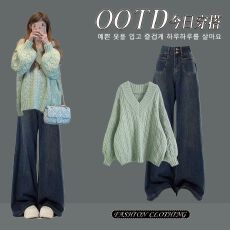 批发2025新款牛仔两件套装长袖打底衫牛仔裤辣妹穿搭整套潮