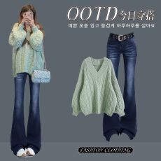 批发2025新款牛仔两件套装长袖打底衫牛仔裤辣妹穿搭整套潮