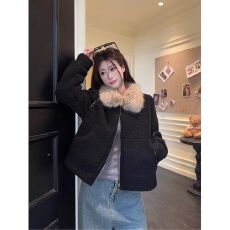 批发气质仿羊羔毛长袖外套女<b class='q'>冬</b>季2025新款设计感宽松显瘦拉链开衫上衣