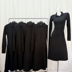 批发400克人棉空气层带肩垫一实拍-黑色<b class='q'>长袖</b>衬衫连衣裙子女早秋季长裙