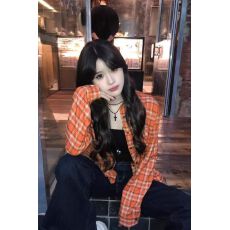 批发美式潮牌春季新款韩系复古格子<b class='q'>长袖</b><b class='q'>衬衫</b>情侣宽松百搭<b class='q'>衬衣</b>女