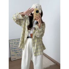 批发<b class='q'>格子衬衫</b>外套女2025春秋款宽松慵懒情侣款休闲长袖衬衣外搭ins潮