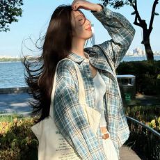 批发潮牌美式复古设计格纹衬衫<b class='q'>男</b>女情侣宽松休闲风长袖外套衬衣上衣服