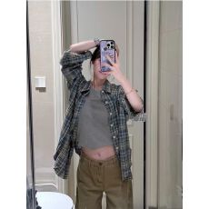 批发潮牌美式复古设计格纹<b class='q'>衬衫</b><b class='q'>男</b>女情侣宽松休闲风长袖外套<b class='q'>衬衣</b>上衣服