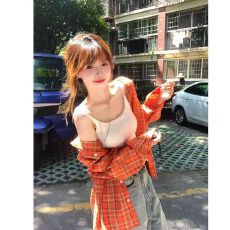 批发美式潮牌春季新款韩系复古<b class='q'>格子</b>长袖衬衫情侣宽松百搭衬衣女