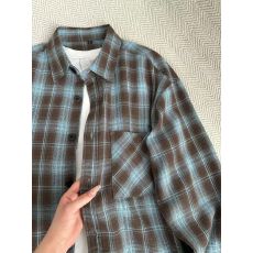 批发美式复古<b class='q'>格子</b>长袖<b class='q'>衬衫女</b>春秋宽松设计感法式别致防晒开衫衬衣外套