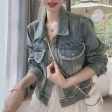 批发大码300斤韩版宽松显瘦重工短款牛仔<b class='q'>外套</b>设计感钉钻长袖上衣<b class='q'>女装</b>