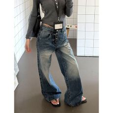 批发简约潮流百搭ins新款气质<b class='q'>时尚</b>原宿日系牛仔<b class='q'>裤</b>文艺流行慵懒