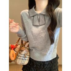 批发秋冬学院风新款polo领<b class='q'>短款</b>毛衣减龄修身长袖针织打底衫女内搭上衣