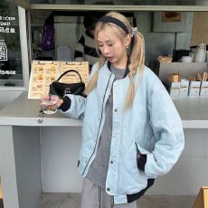 批发菱格棒球服休闲棉服女设计感夹棉韩系棉衣雪院风外套