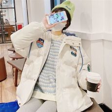 批发假两件棉衣女款冬季羽绒服外套宽松潮流情侣装棉服棉袄