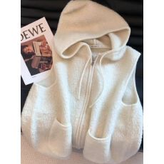 批发2025年新款高级感白色连帽羊羔毛<b class='q'>马甲</b>女无袖拉链针织背心外套百搭