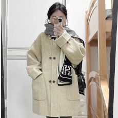 批发高级感杏色小翻领呢子大衣女秋冬季新款韩系小个子中长款毛呢外套