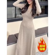 批发【复合真超】大码高级感针织<b class='q'>连衣裙</b>女显瘦遮肉内搭加绒打底毛衣裙