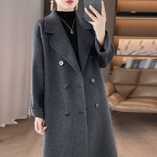 批发新款羊毛呢双面呢羊毛大衣女士高档双排扣长款秋冬季赫本风外套