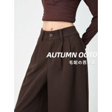 批发咖色慵懒风垂感毛呢<b class='q'>西装</b>裤女秋冬2025新款高腰显瘦加厚休闲阔腿裤