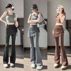 批发2025新款微喇<b class='q'>裤</b>外穿瑜伽<b class='q'>裤</b>女高腰鲨鱼<b class='q'>裤</b><b class='q'>提</b><b class='q'>臀</b>假两件普拉<b class='q'>提</b>喇叭裙<b class='q'>裤</b>