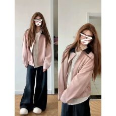 批发美式复古棒球服粉色外套女早<b class='q'>秋</b>2025新款春<b class='q'>秋</b>季慵懒风休闲夹克上衣