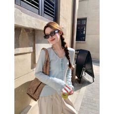 批发显瘦长袖<b class='q'>T</b><b class='q'>恤</b>女韩系拼接波点领带纯色内搭不规则修身气质百搭上衣