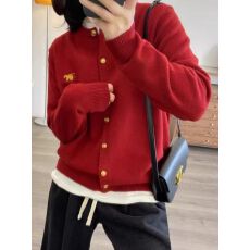 批发【圣诞红新年红2025新款韩系<b class='q'>针织</b>衫女小个子刺绣<b class='q'>开衫</b>洋气长袖上衣