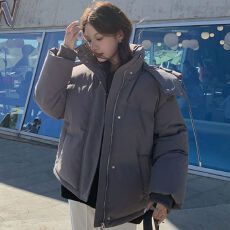 批发高级奶蓝色羽绒服2025新款冬季情侣加厚小众百搭设计感面包<b class='q'>棉衣</b>女