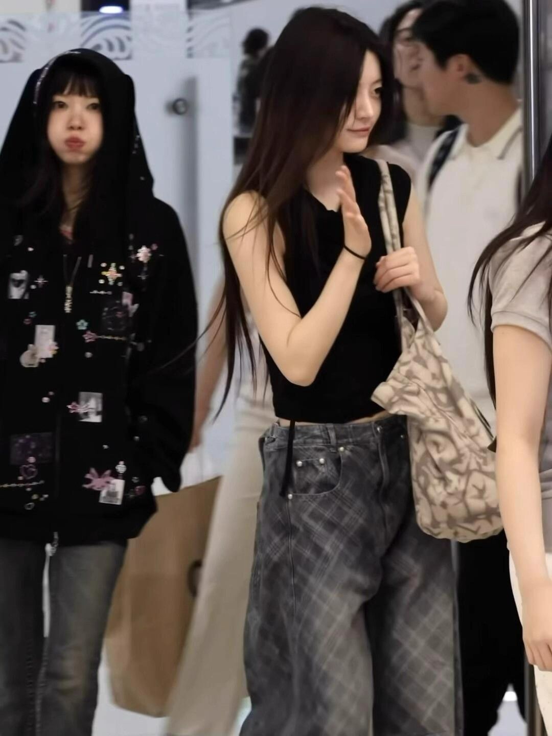 minju 박 민 주 같은 단락 badblood 아메리칸 레트로 체크무늬 청바지 여성 레저 루즈핏 와이드 레그 팬츠 어린이